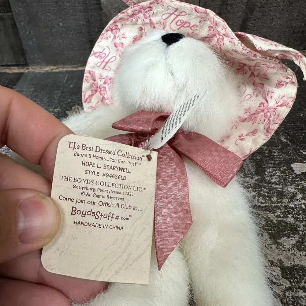 Vtg 2001 Boyds ~ Hope Bearywell 8”‎ ~ Longaberger Excl. Breast Cancer #94636LB